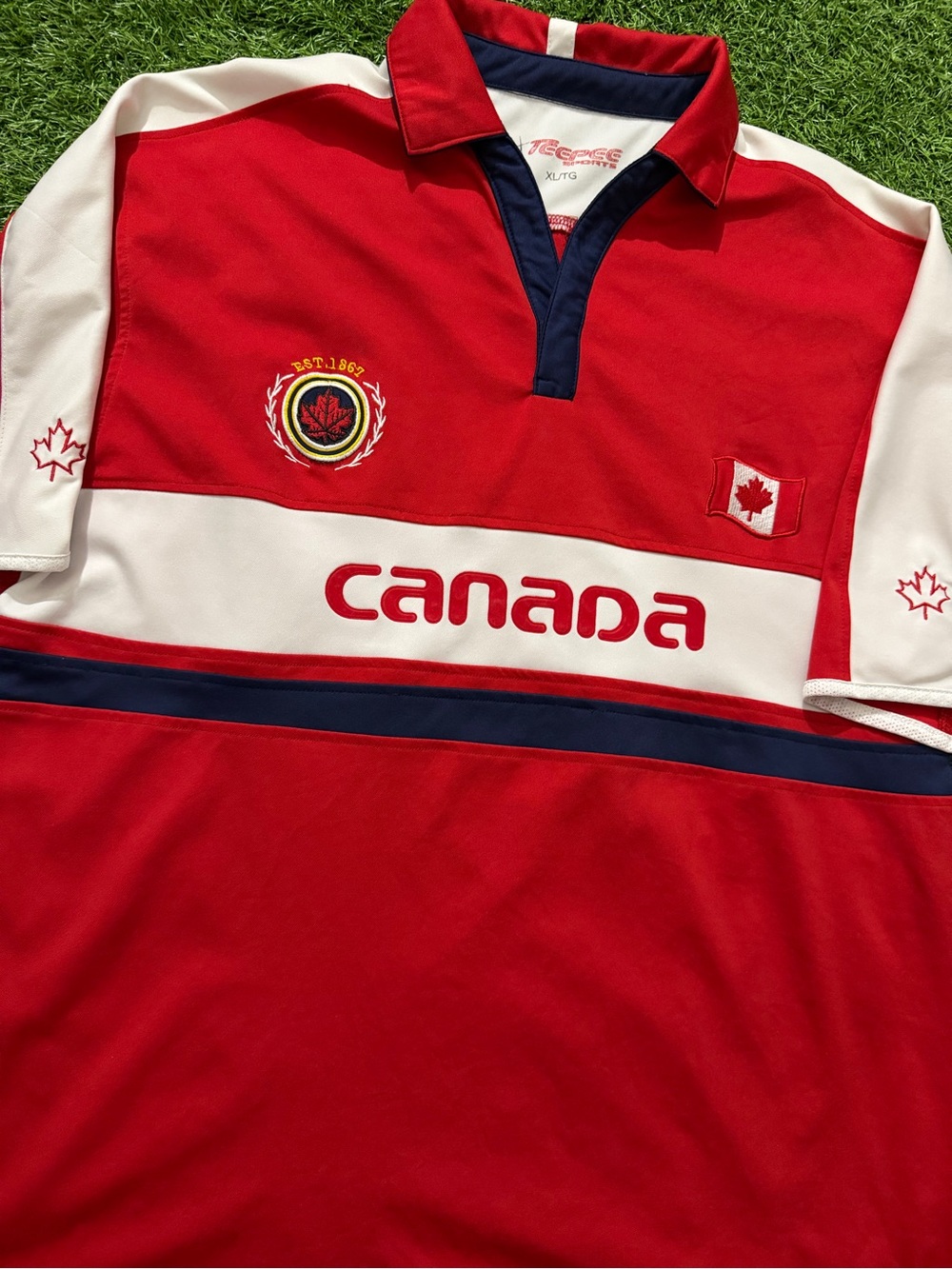 Red Canada Soccer Polo with Flag and Maple Leaf Crest Size XL